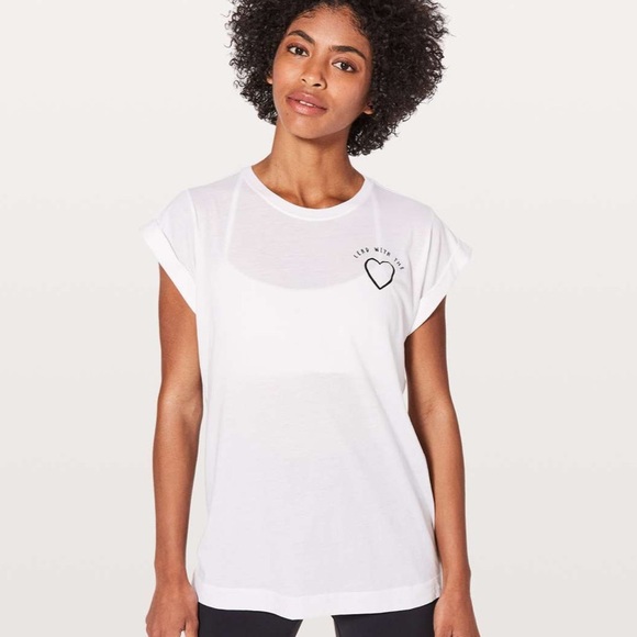 *NWOT* LULULEMON Lead with the Heart Tee in White with Rolled Cap Sleeves — 6 - Picture 1 of 4
